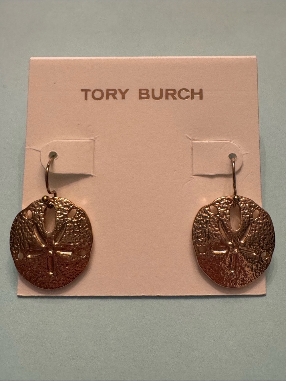 Tory Burch Gold Textured Sand Dollar Dangle Earrings
